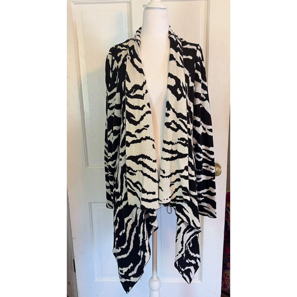 Peter Nygard Womens Open Asymmetrical Zebra Print Cardigan XL Black/White Unique
